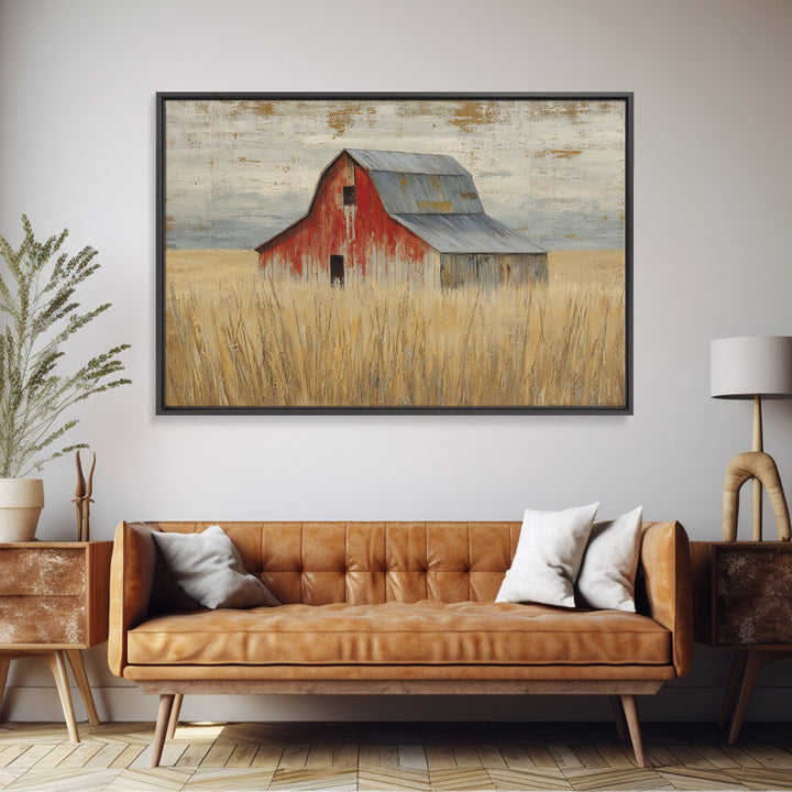 Rustic Barn in Golden Field Light Framed Canvas Print, Farmhouse Art, Botanical Prints, Farmhouse Decor, Fine Art, Harvest, FAR-3x2-78