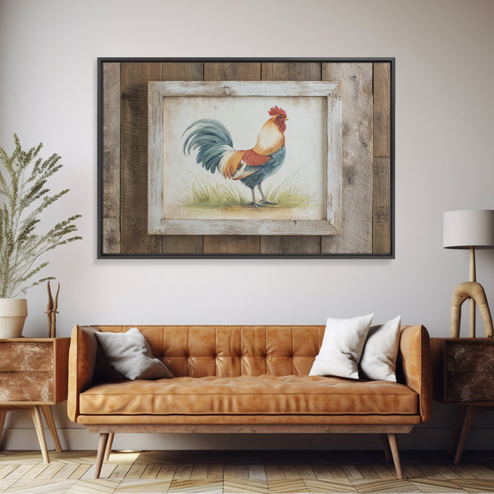 Rooster Painted in Cheerful Folk Colors Framed Canvas Print, Farmhouse Art, Printable Art, Farmhouse Decor, Oil Painting, FAR-3x2-8