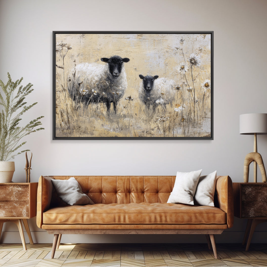 Black and White Sheep Canvas Print, Farmhouse Art, Boho Decor, Farmhouse Decor, Fine Art, Harvest, Wall Decor, Digital Prints, FAR-3x2-84