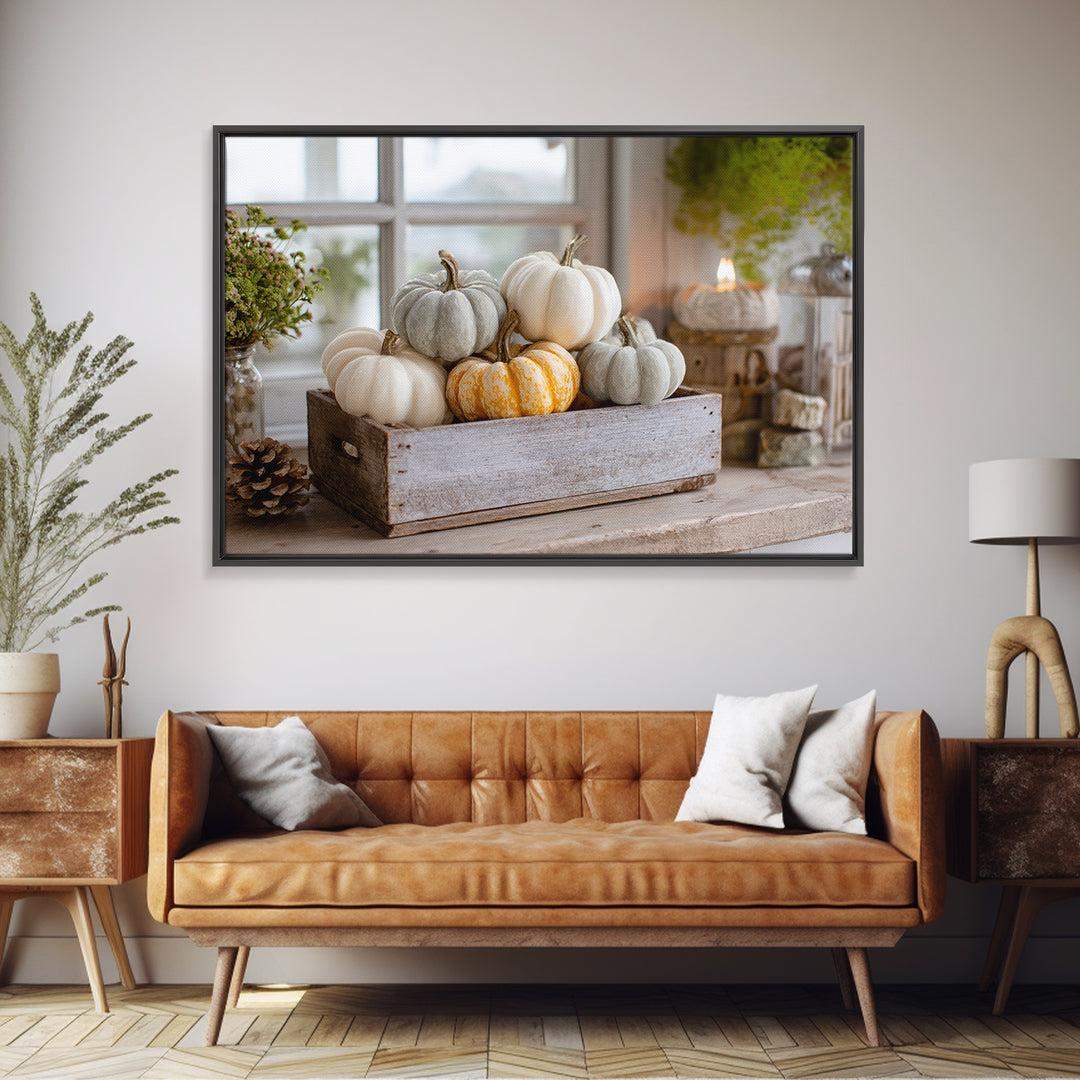 Pumpkins Stacked on a Wooden Crate Canvas Print, Farmhouse Art, Landscape Art, Farmhouse Decor, Oil Painting, Harvest, FAR-3x2-89