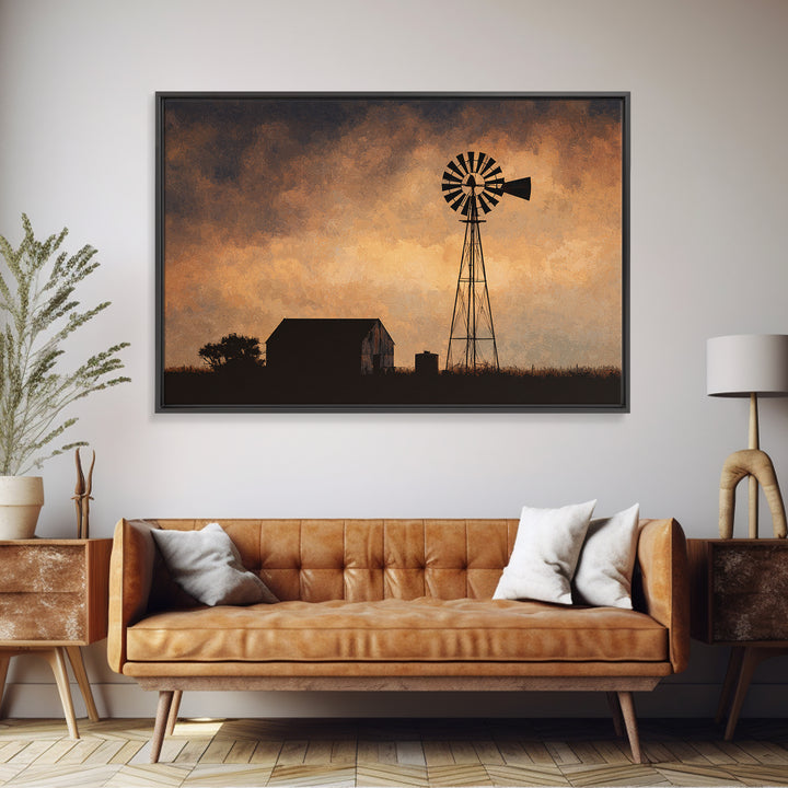 Windmill Silhouette at Sunset Canvas Print, Farmhouse Art, Downloadable Art, Farmhouse Decor, Fine Art, Harvest, FAR-3x2-93