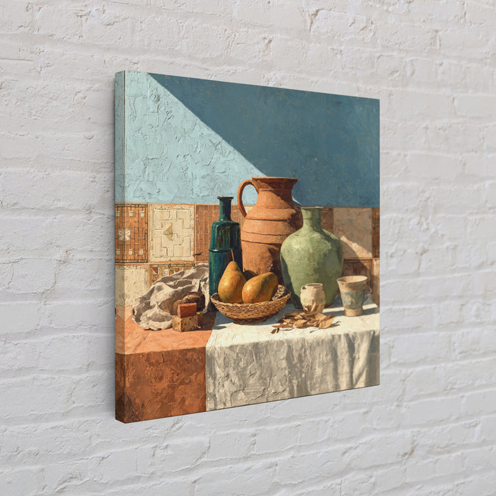Pear Still Life on Linen Tablecloth Framed Canvas Print, French Country Art, Above Bed Art, Farmhouse Decor, Abstract Art, FCA-1x1-100