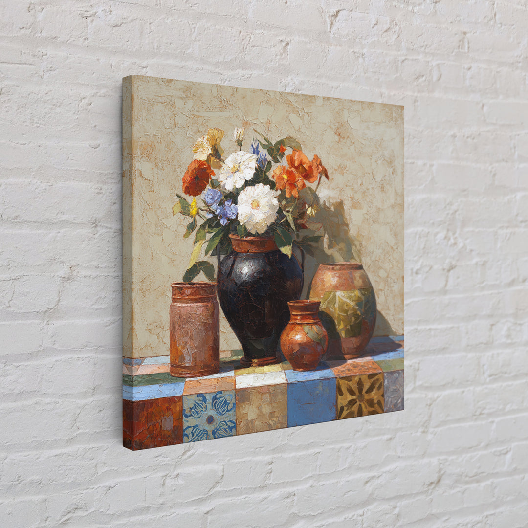 Antique Copper Pot and Flowers Still Life Canvas Print, French Country Art, French Country Decor, Farmhouse Decor, Country, FCA-1x1-24