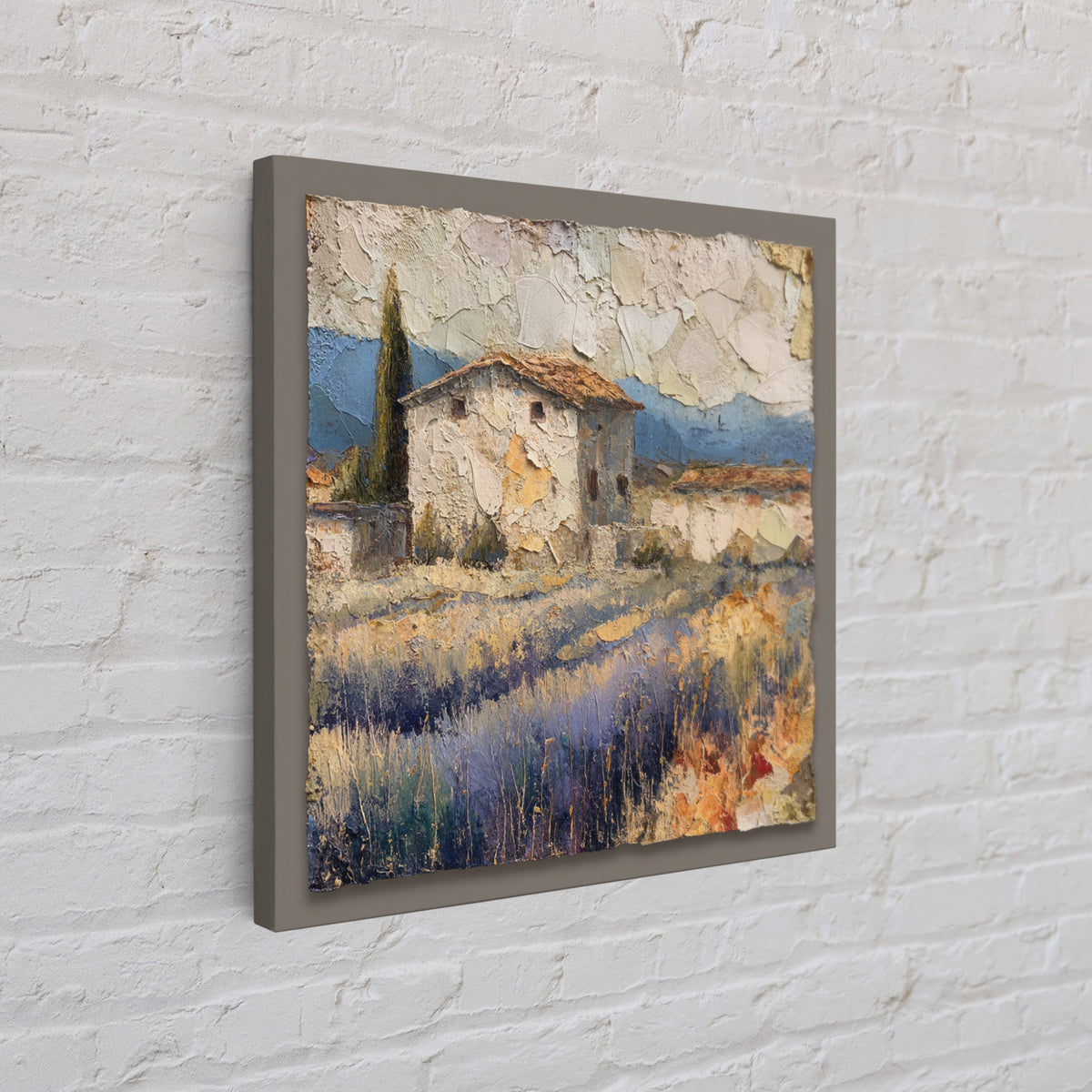 Lavender Field with Distant Stone Farmhouse Canvas Print, French Country Art, Landscape Painting, Farmhouse Decor, Country, FCA-1x1-25