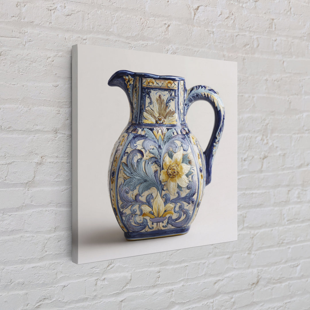 Blue and White Ceramic Pitcher Framed Canvas Print, French Country Art, Farmhouse Decor, Oil Painting, Country, FCA-1x1-27