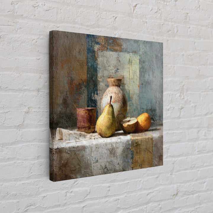 Pear Still Life on Linen Tablecloth Framed Canvas Print, French Country Art, Digital Wall Art, Farmhouse Decor, Country, FCA-1x1-28