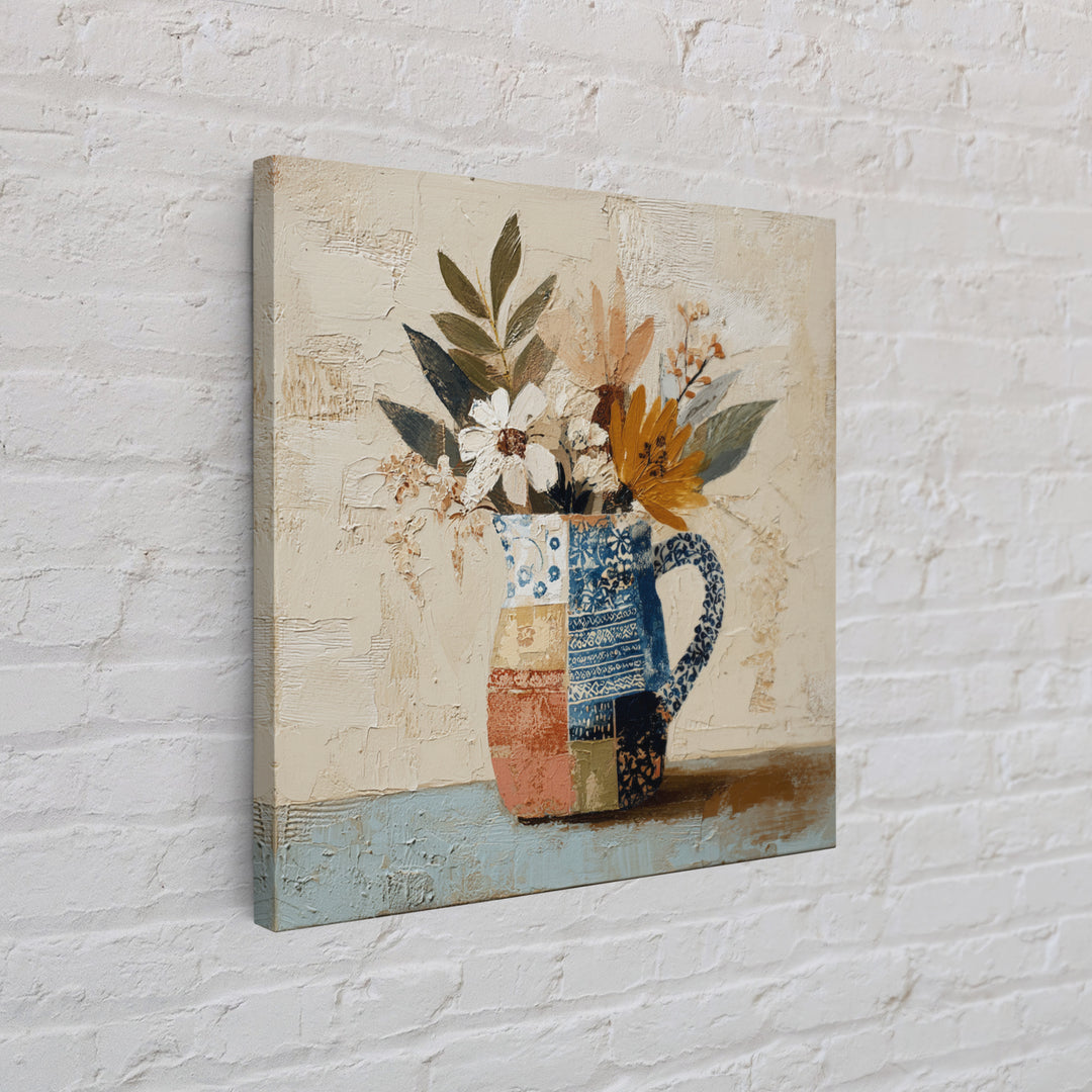Blue and White Ceramic Pitcher Canvas Print, French Country Art, Oil Painting, Farmhouse Decor, Country, Digital Art Prints, FCA-1x1-3