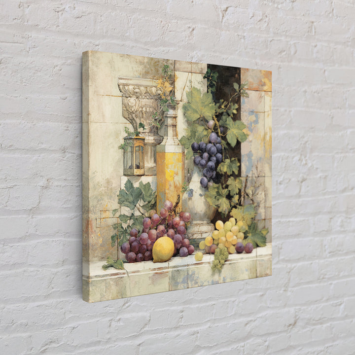 Grapes and Wine Still Life Framed Canvas Print, French Country Art, French Country Decor, Farmhouse Decor, Abstract Art, FCA-1x1-33