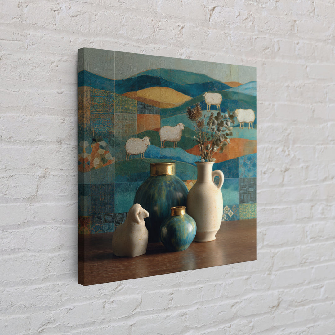 Pastoral Sheep in Rolling Countryside Framed Canvas Print, French Country Art, Floral Wall Art, Farmhouse Decor, Country, FCA-1x1-38