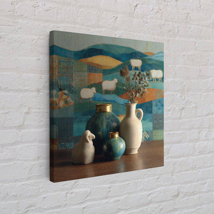 Pastoral Sheep in Rolling Countryside Framed Canvas Print, French Country Art, Floral Wall Art, Farmhouse Decor, Country, FCA-1x1-38
