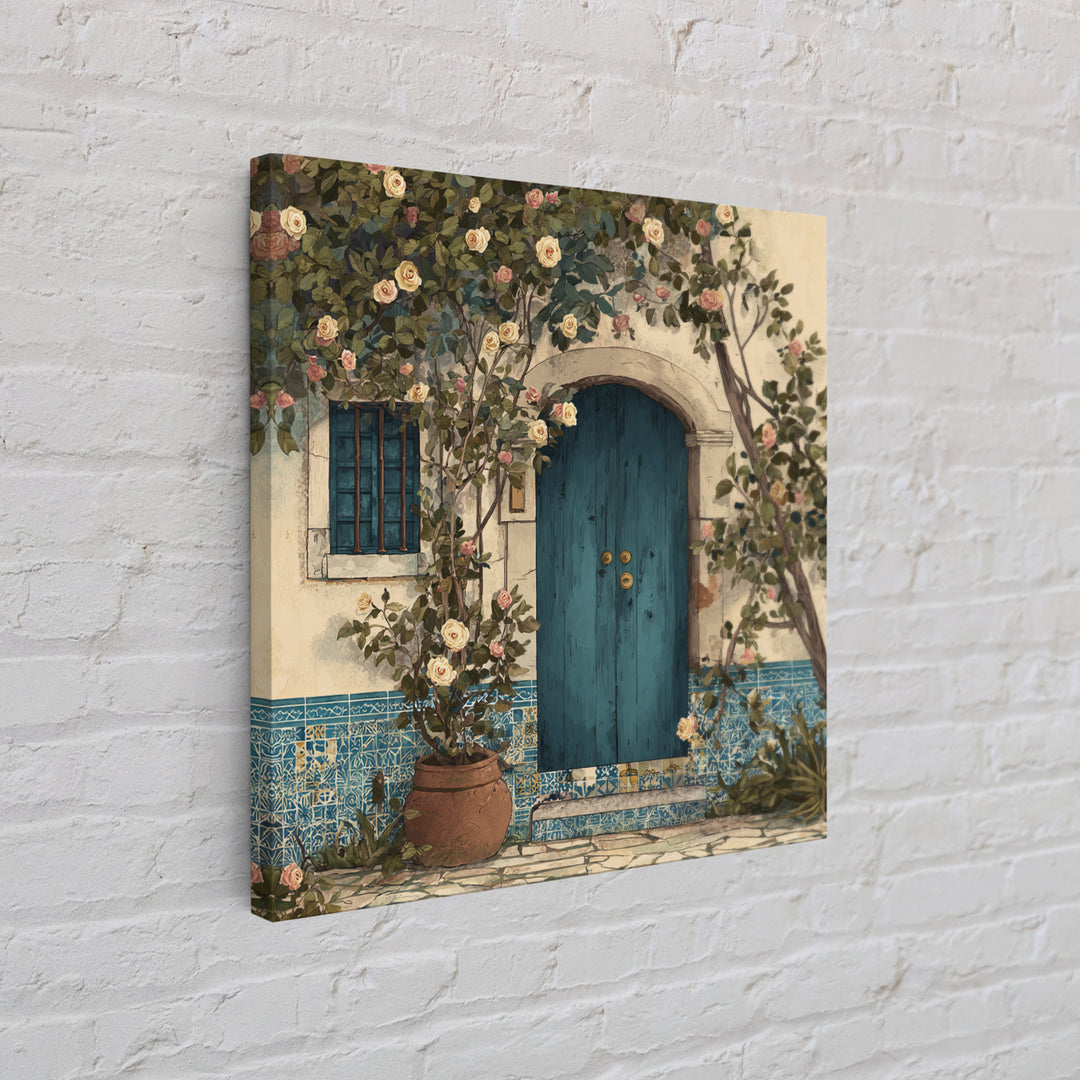 Rustic Door Covered Framed Canvas Print, French Country Art, Floral Wall Art, Farmhouse Decor, Fine Art, Country, Gallery Decor, FCA-1x1-41