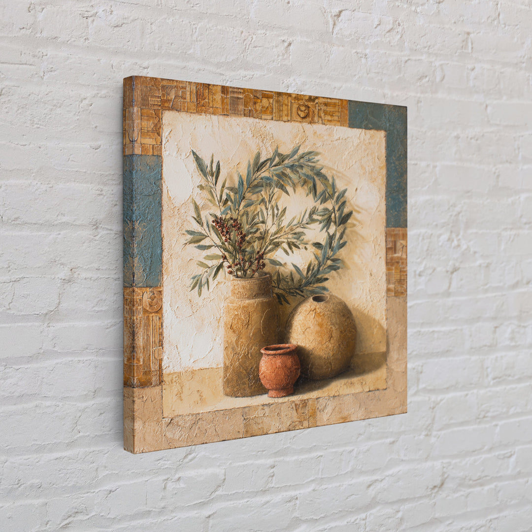 Olive Branch Wreath on Cream Ground Canvas Print, French Country Art, Farmhouse Wall Decor, Farmhouse Decor, Country, FCA-1x1-46