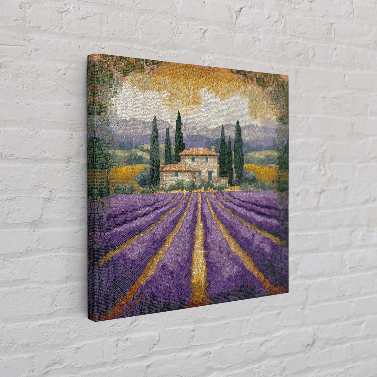 Lavender Field with Distant Stone Farmhouse Canvas Print, French Country Art, Landscape Painting, Farmhouse Decor, Country, FCA-1x1-49