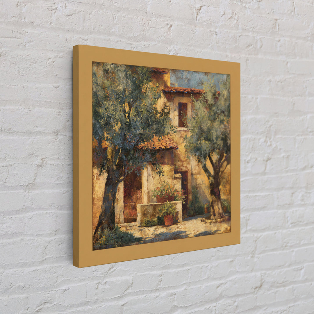 Sunlit Provence Olive Grove Framed Canvas Print, French Country Art, Eclectic Wall Art, Farmhouse Decor, Fine Art, Country, FCA-1x1-53