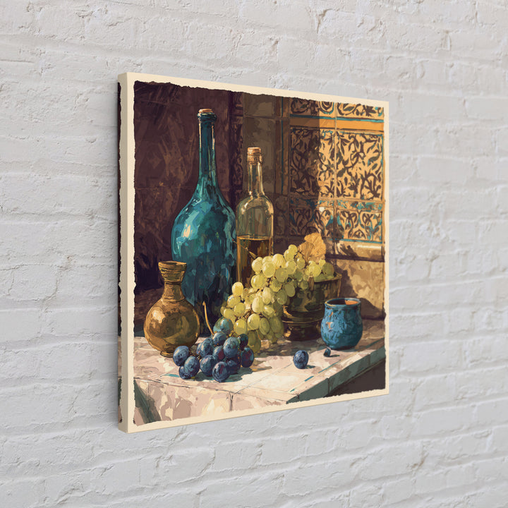 Grapes and Wine Still Life Framed Canvas Print, French Country Art, French Country Decor, Farmhouse Decor, Abstract Art, FCA-1x1-57