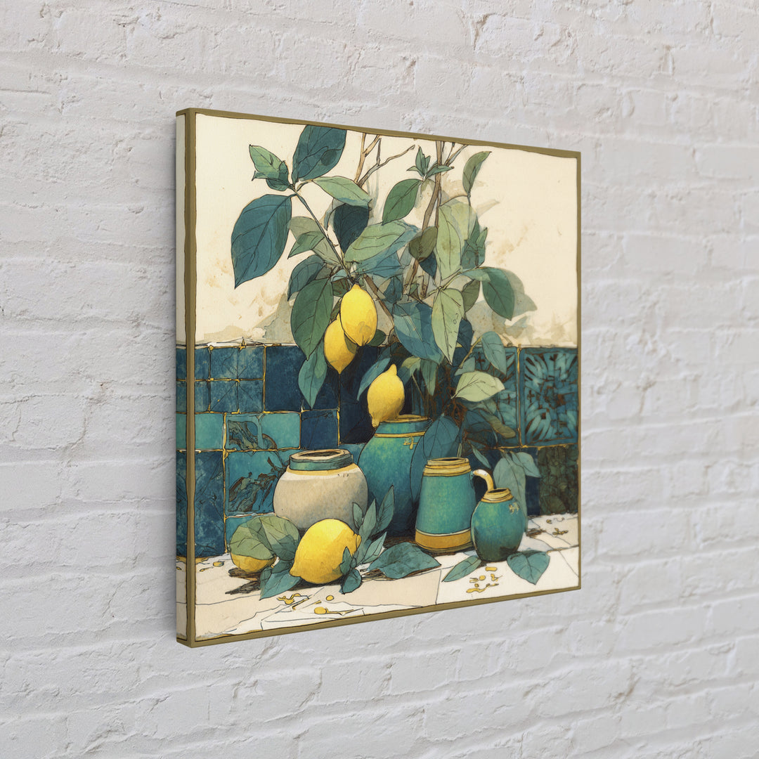 Aged Botanical Plate of Lemons and Leaves Canvas Print, French Country Art, Botanical Wall Art, Farmhouse Decor, Country, FCA-1x1-60
