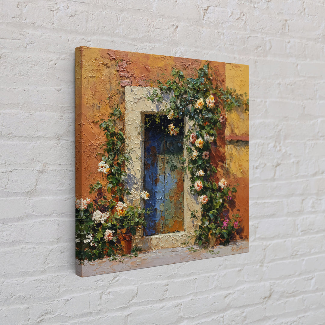Rustic Door Covered Framed Canvas Print, French Country Art, Floral Wall Art, Farmhouse Decor, Fine Art, Country, Gallery Decor, FCA-1x1-65
