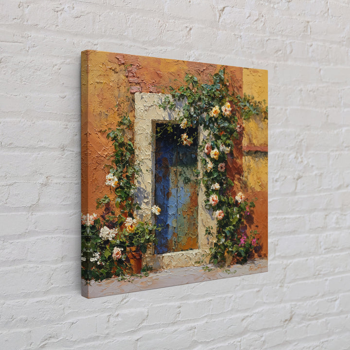 Rustic Door Covered Framed Canvas Print, French Country Art, Floral Wall Art, Farmhouse Decor, Fine Art, Country, Gallery Decor, FCA-1x1-65