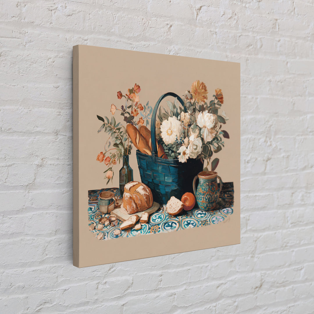 French Market Basket Framed Canvas Print, French Country Art, Digital Wall Art, Farmhouse Decor, Oil Painting, Country, FCA-1x1-7