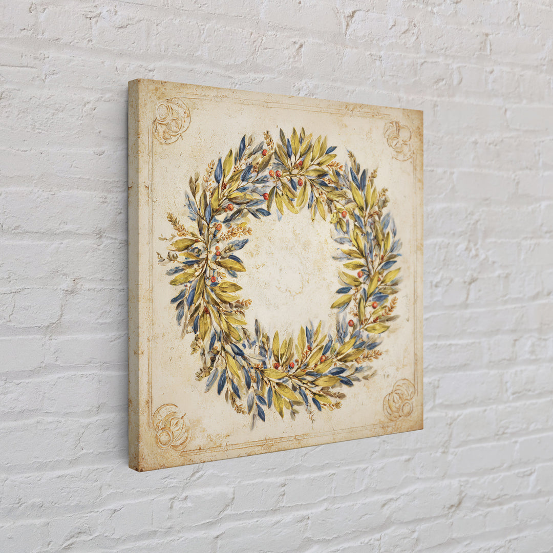 Olive Branch Wreath on Cream Ground Canvas Print, French Country Art, Farmhouse Wall Decor, Farmhouse Decor, Country, FCA-1x1-70