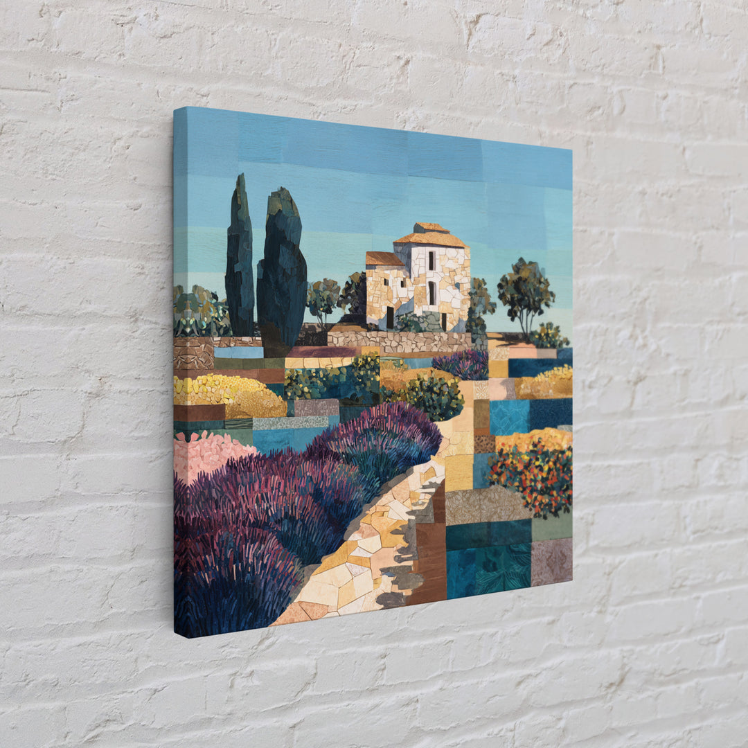 Lavender Field with Distant Stone Farmhouse Canvas Print, French Country Art, Downloadable Art, Farmhouse Decor, Country, FCA-1x1-73