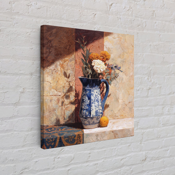 Blue and White Ceramic Pitcher Canvas Print, French Country Art, Digital Download Art, Farmhouse Decor, Fine Art, Country, FCA-1x1-75