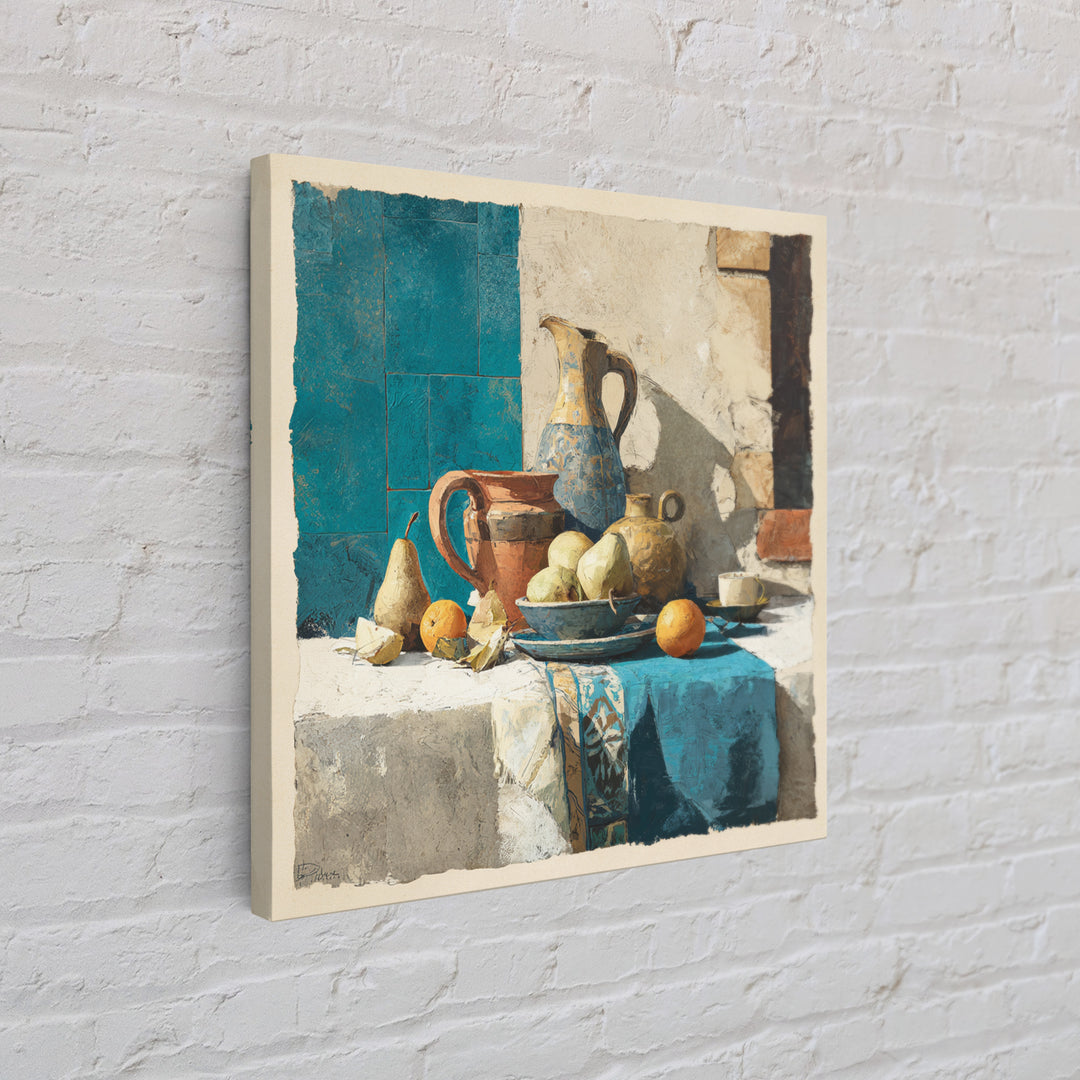 Pear Still Life on Linen Tablecloth Canvas Print, French Country Art, French Country, Farmhouse Decor, Abstract Art, Country, FCA-1x1-76