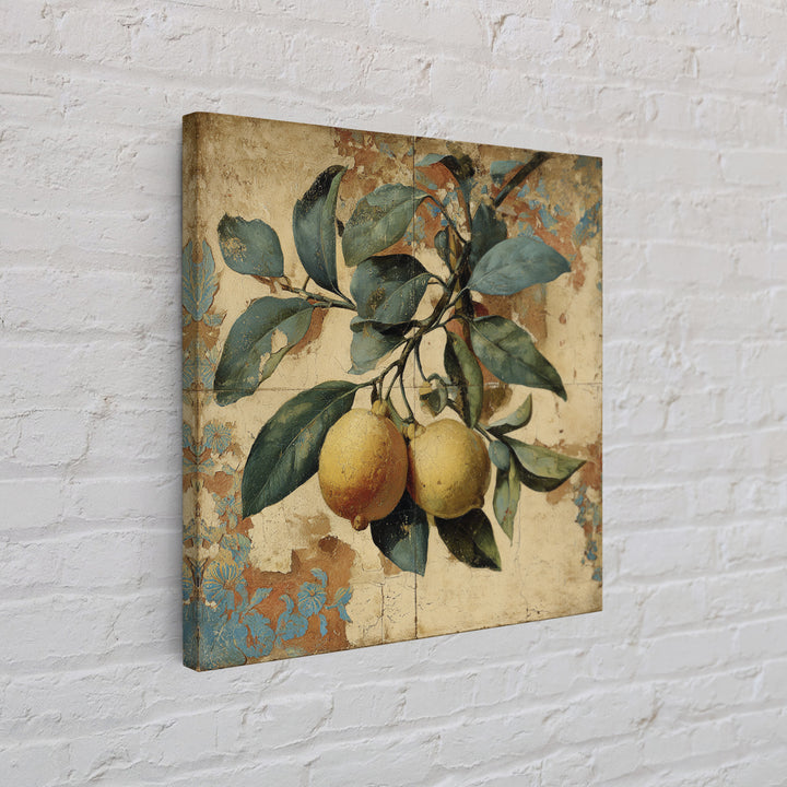 Aged Botanical Plate of Lemons and Leaves Canvas Print, French Country Art, Landscape Wall Art, Farmhouse Decor, Country, FCA-1x1-84