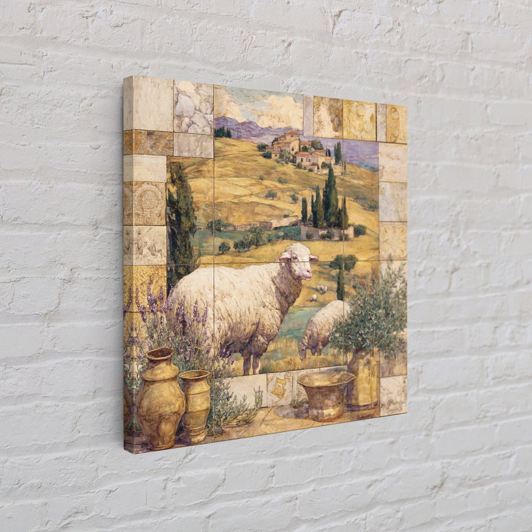 Pastoral Sheep in Rolling Countryside Canvas Print, French Country Art, Farmhouse Wall Art, Farmhouse Decor, Fine Art, Country, FCA-1x1-86