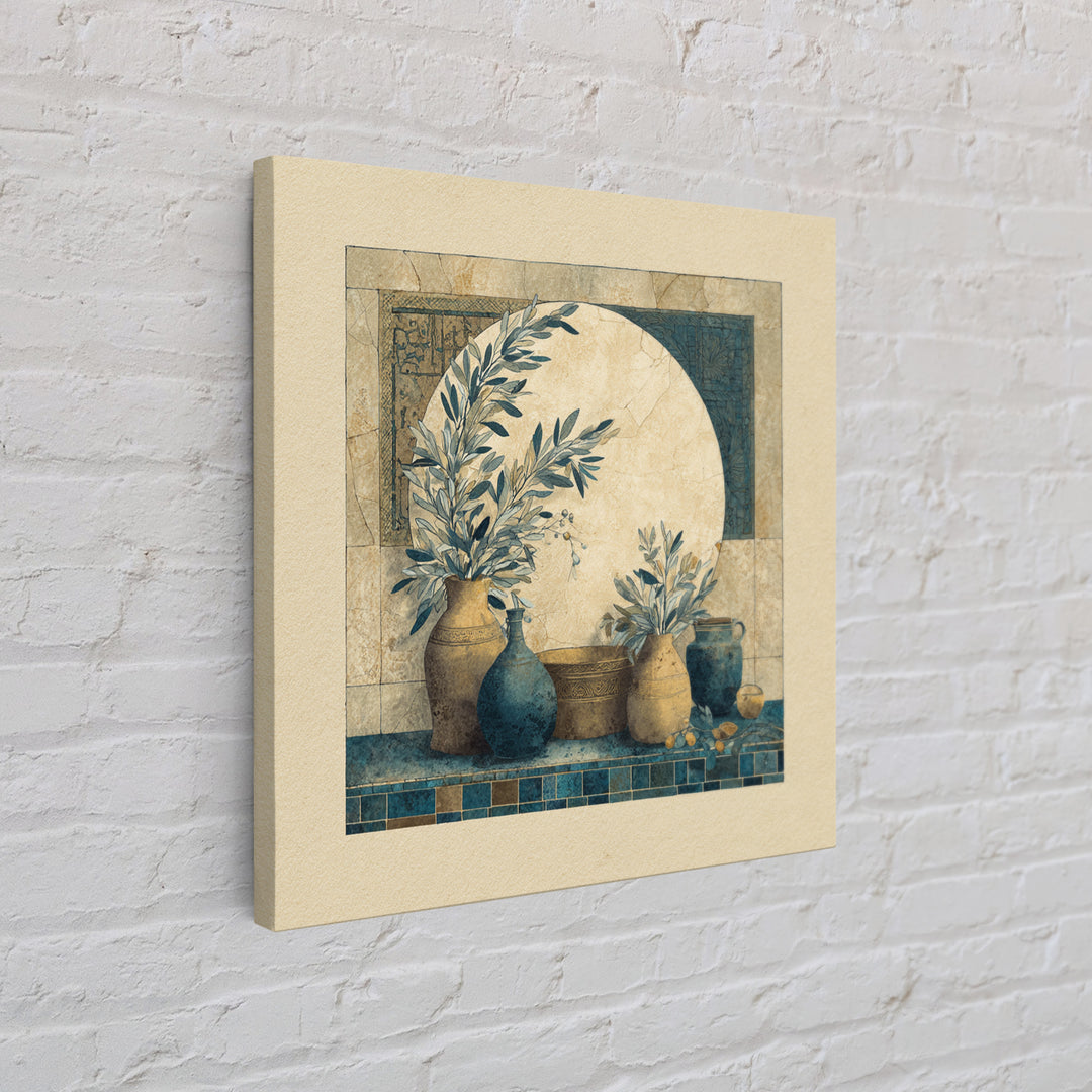 Olive Branch Wreath on Cream Ground Canvas Print, French Country Art, Landscape Painting, Farmhouse Decor, Watercolor Art, FCA-1x1-94