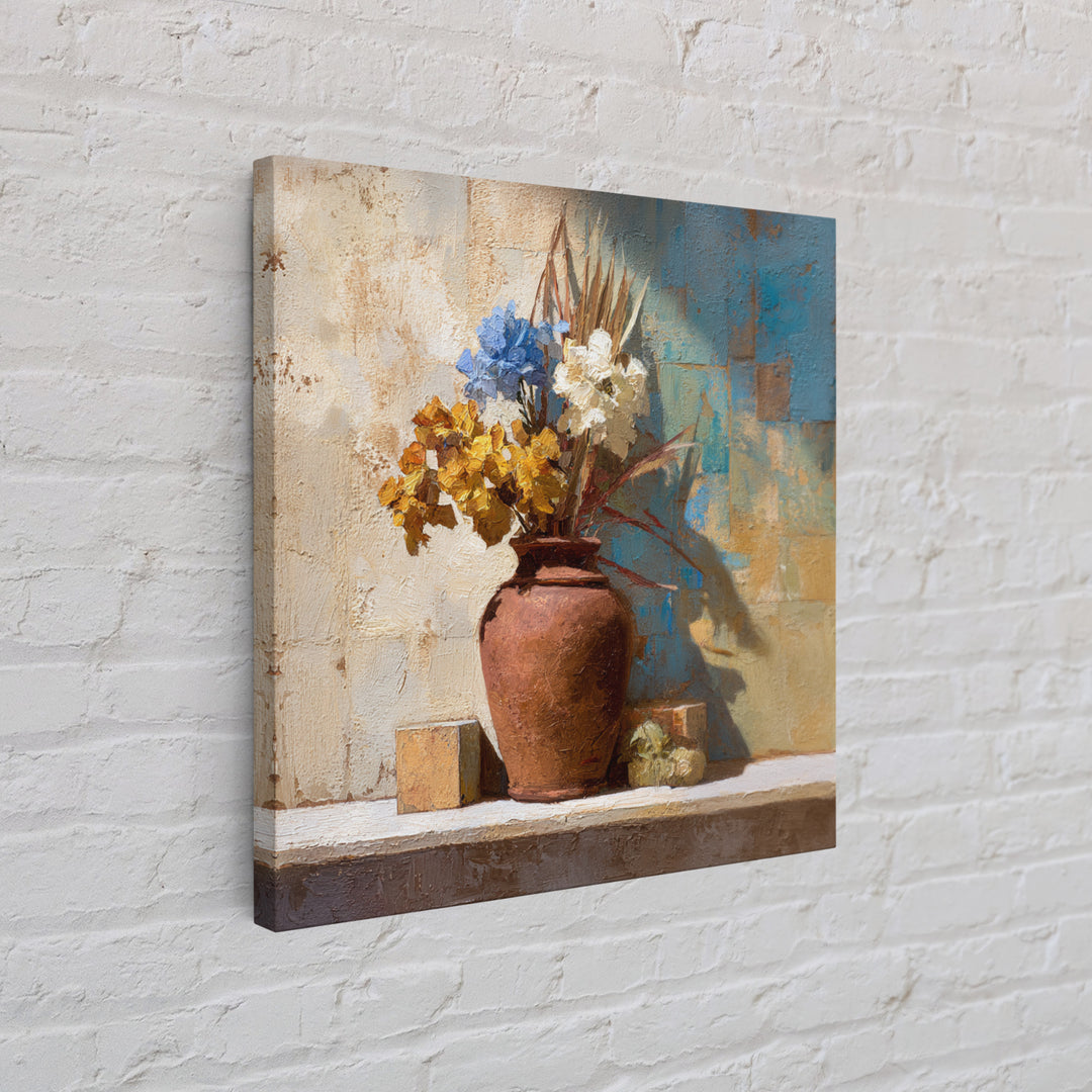 Antique Copper Pot and Flowers Still Life Framed Canvas Print, French Country Art, Wall Art, Farmhouse Decor, Fine Art, Country, FCA-1x1-96
