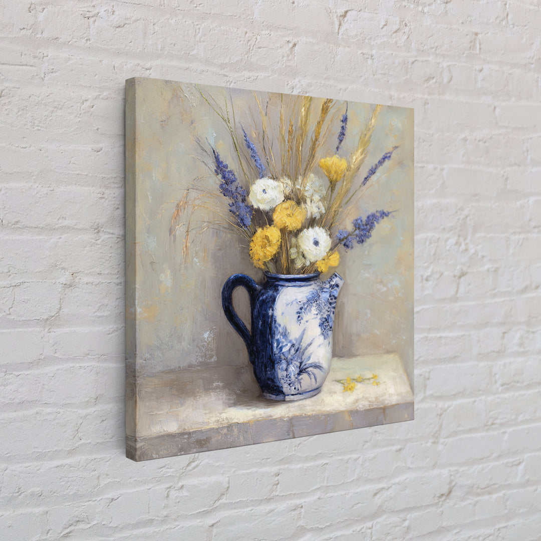 Blue and White Ceramic Pitcher Canvas Print, French Country Art, Farmhouse Decor, Oil Painting, Country, Digital Wall Art, FCA-1x1-99