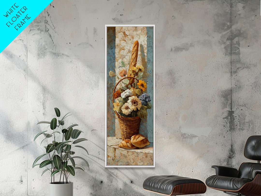 French Market Basket Framed Canvas Print, French Country Art, Downloadable Art, Farmhouse Decor, Oil Painting, Country, FCA-1x3-19