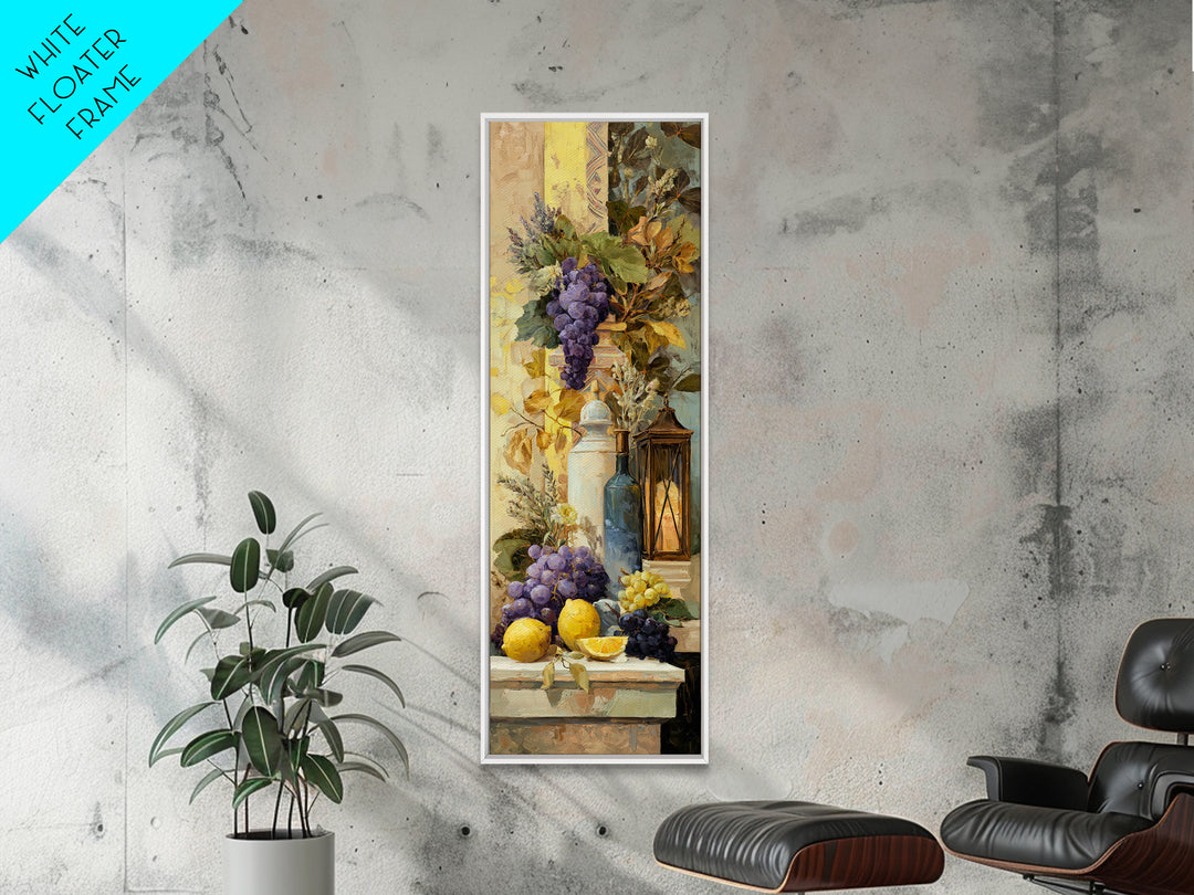 Grapes and Wine Still Life Canvas Print, French Country Art, Coastal Wall Art, Farmhouse Decor, Watercolor Art, Country, FCA-1x3-21