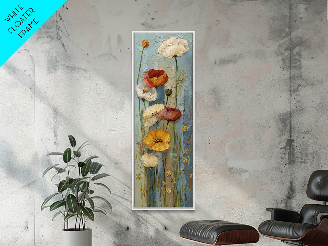 Poppies Beside a Stone Garden Wall Canvas Print, French Country Art, French Country Decor, Farmhouse Decor, Country, FCA-1x3-3