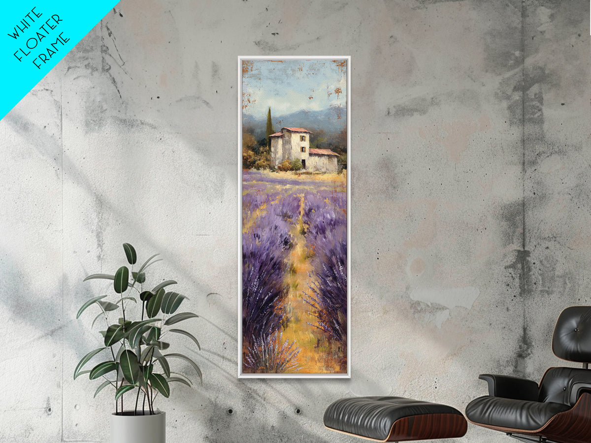 Lavender Field with Distant Stone Farmhouse Canvas Print, French Country Art, Landscape Painting, Farmhouse Decor, Country, FCA-1x3-37