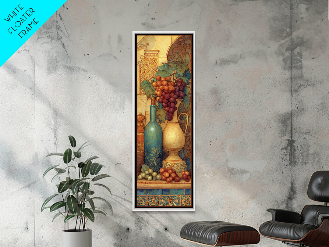 Grapes and Wine Still Life Framed Canvas Print, French Country Art, French Country Decor, Farmhouse Decor, Oil Painting, FCA-1x3-45