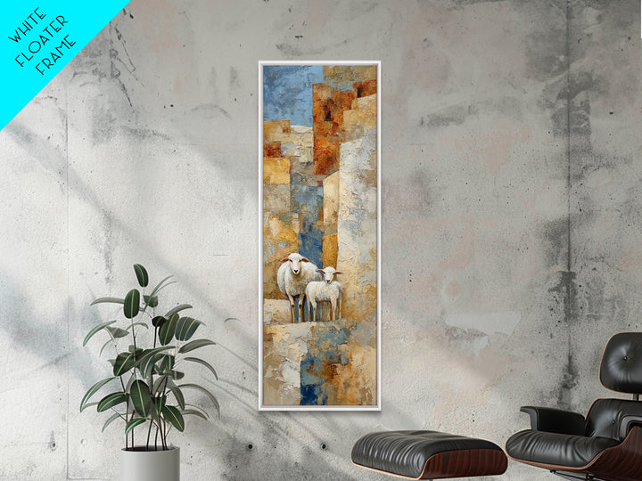 Pastoral Sheep in Rolling Countryside Framed Canvas Print, French Country Art, Floral Wall Art, Farmhouse Decor, Country, FCA-1x3-50