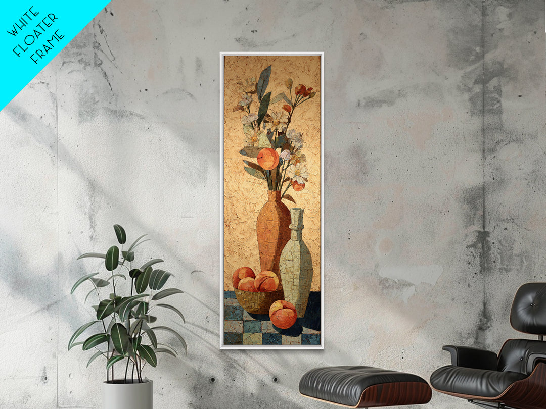 Basket of Fresh Peaches and Wildflowers Canvas Print, French Country Art, Statement Artwork, Farmhouse Decor, Fine Art, Country, FCA-1x3-56
