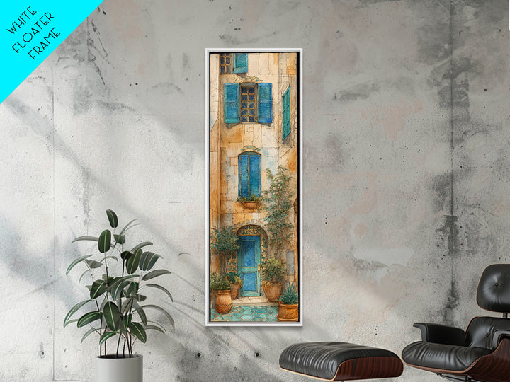 Weathered Window with Blue Shutters Canvas Print, French Country Art, Botanical Wall Art, Farmhouse Decor, Abstract Art, FCA-1x3-57