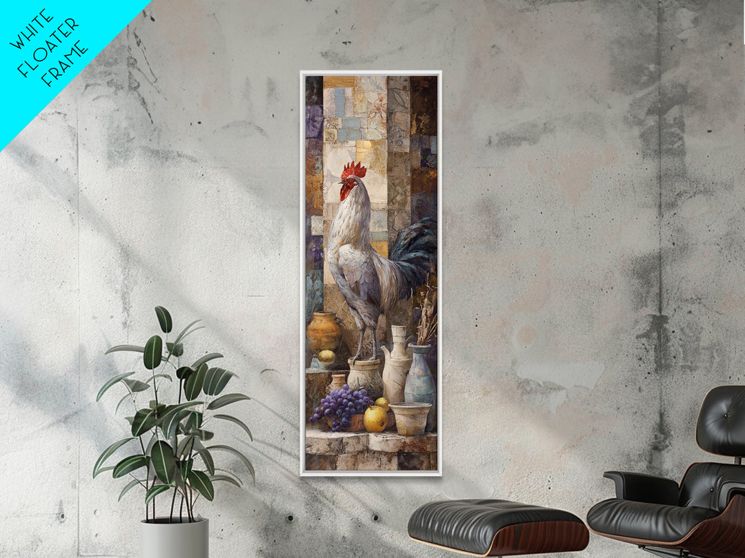 Rooster Portrait in Rustic French Palette Framed Canvas Print, French Country Art, Eclectic Wall Art, Farmhouse Decor, Country, FCA-1x3-62
