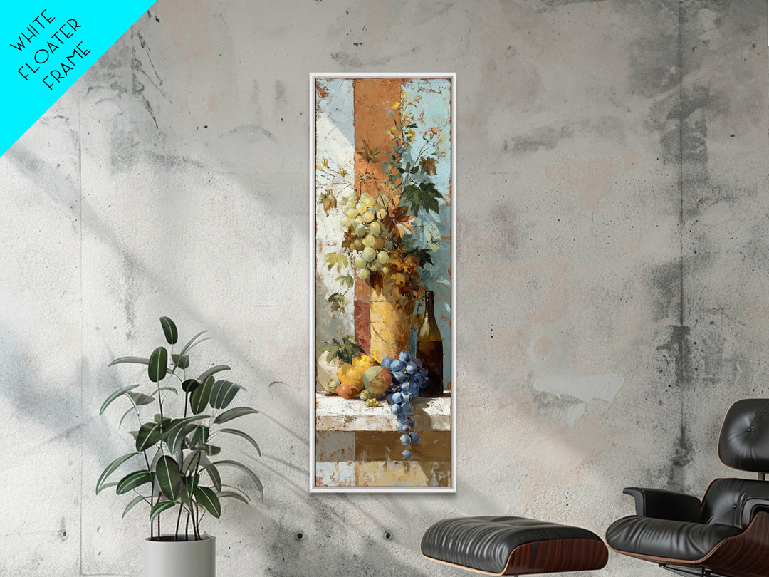 Grapes and Wine Still Life Framed Canvas Print, French Country Art, French Country Decor, Farmhouse Decor, Oil Painting, FCA-1x3-69