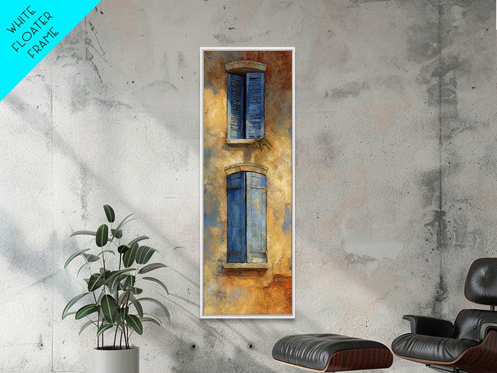 Weathered Window with Blue Shutters Canvas Print, French Country Art, Botanical Wall Art, Farmhouse Decor, Watercolor Art, FCA-1x3-9