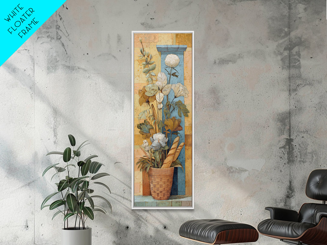 French Market Basket Framed Canvas Print, French Country Art, Printable Wall Art, Farmhouse Decor, Fine Art, Country, FCA-1x3-91