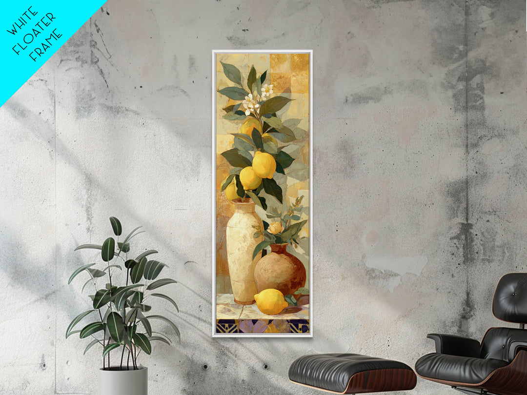 Aged Botanical Plate of Lemons and Leaves Framed Canvas Print, French Country Art, Wall Art, Farmhouse Decor, Fine Art, Country, FCA-1x3-96