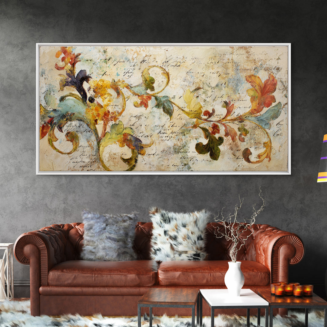 French Script Flourishes Without Readable Text Canvas Print, French Country Art, Landscape Wall Art, Farmhouse Decor, Country, FCA-2x1-14
