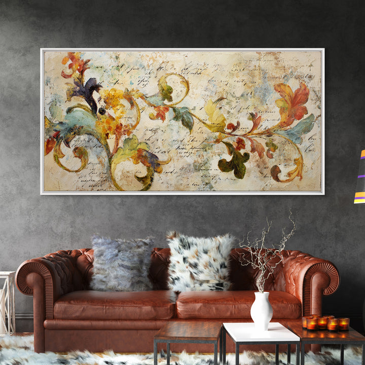 French Script Flourishes Without Readable Text Canvas Print, French Country Art, Landscape Wall Art, Farmhouse Decor, Country, FCA-2x1-14