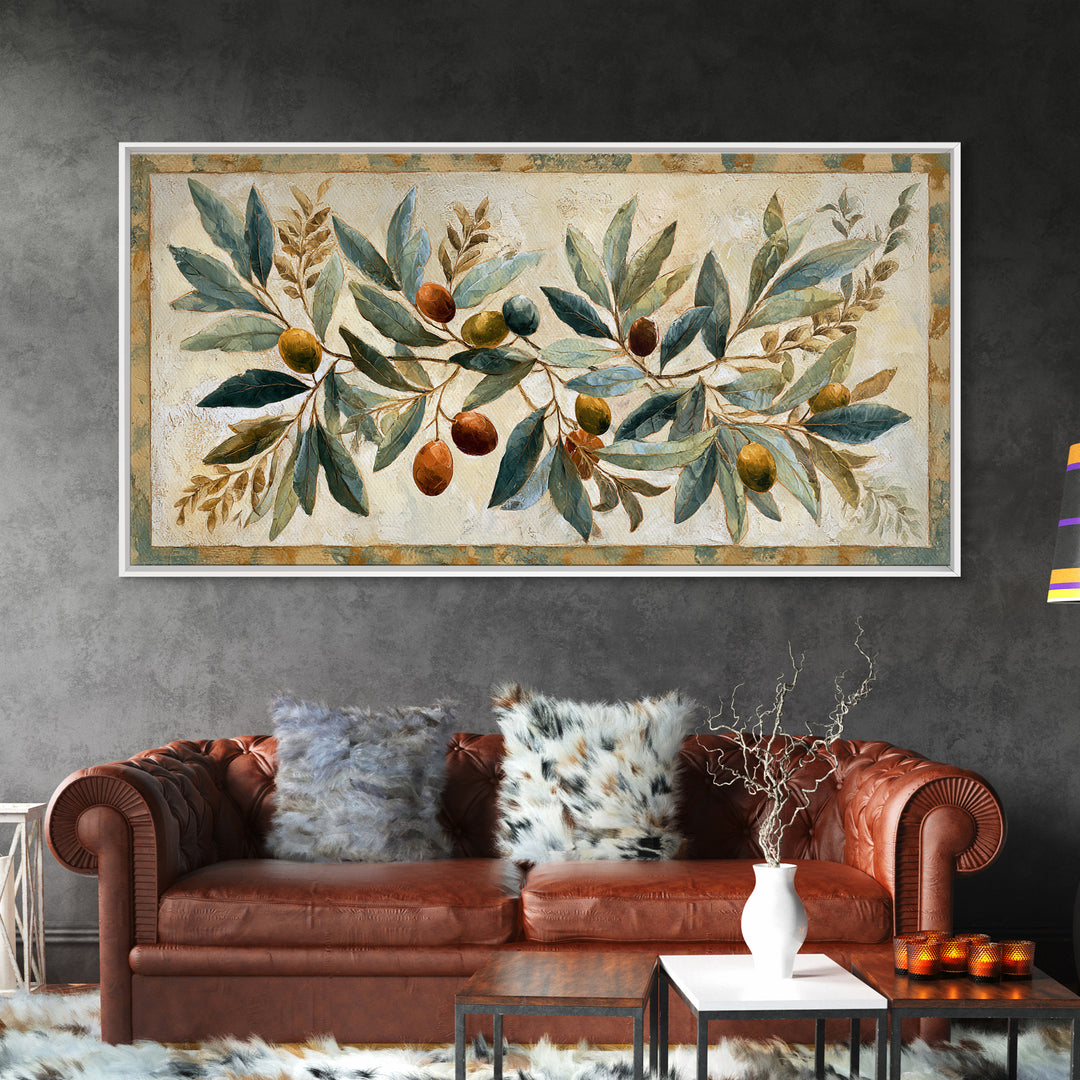 Olive Branch Wreath on Cream Ground Framed Canvas Print, French Country Art, Downloadable Art, Farmhouse Decor, Watercolor Art, FCA-2x1-18