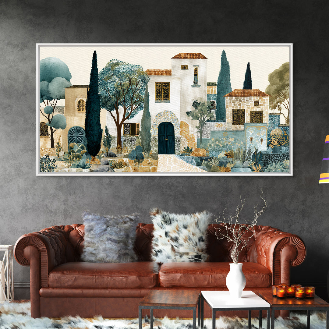 Country Lane Lined Framed Canvas Print, French Country Art, Eclectic Wall Art, Farmhouse Decor, Abstract Art, Country, FCA-2x1-19
