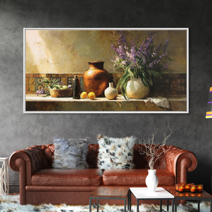 Antique Copper Pot and Flowers Still Life Framed Canvas Print, French Country Art, Modern Decor, Farmhouse Decor, Country, FCA-2x1-20